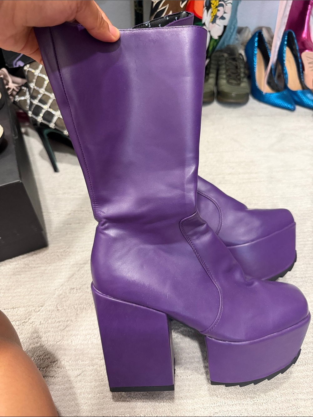 Bold Purple Platform Knee-High Boots - Statement Women’s Footwear
